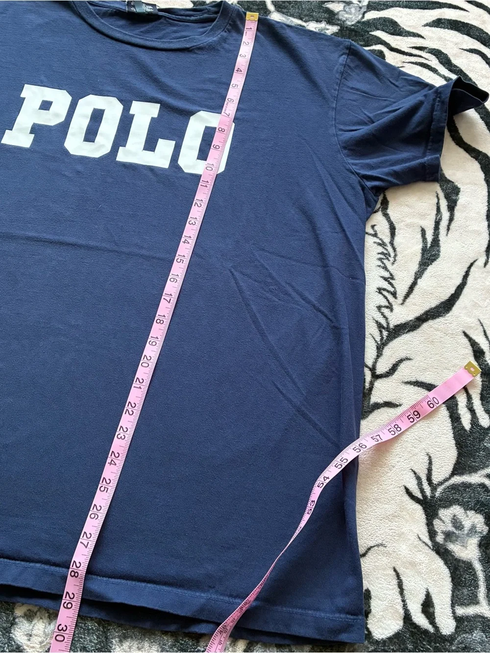 009 - VINTAGE 90s POLO RALPH LAUREN NAVY BLUE SPELL OUT T SHIRT